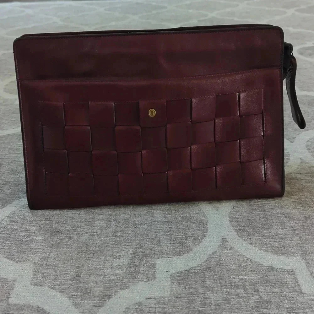 GoldPfeil Burgundy Leather Clutch Zipper Closure Vintages W. Germany - Picture 4 of 12